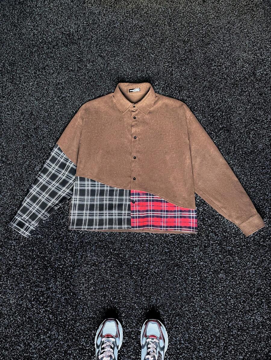 Manfinity VCAY Men's Loose Fit Patchwork Long Sleeve Woven Shirt - Multicolor - View 1