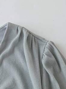 Chiquease Vestido ajustado de manga larga con cuello en V y volados de unicolor para mujer, otoño - Gris - Ver 4