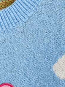 ROMWE X Care Bears Women Rainbow Intarsia Pattern Loose Fit Pullover Sweater - Blue - View 5