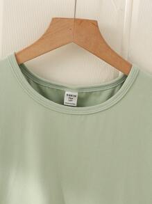 SHEIN Set de 2 piezas de top de manga corta y pantalones con estampado de tulipán verde para adolescentes, conjunto casual y cómodo para el hogar