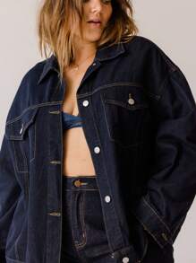 Aralina Chaqueta vaquera clásica casual con botones, talla grande