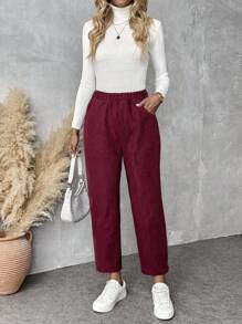 SHEIN Essnce Women Plush Thick Pants Women Corduroy Warm Trousers Leggings Autumn And Winter High Waist Harem Pants