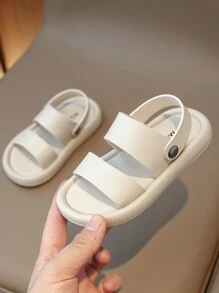 1 双幼儿女孩米色休闲一脚蹬沙滩拖鞋，舒适百搭凉鞋，带后跟带 - 米色 - 查看 3