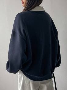 Dazy-Less Damen Kontrast-Farbblock Patchwork bestickter Buchstaben Sweatshirt, Langarm Oberteil, Herbstkleidung