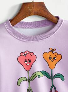 2 pièces/lot Ensemble décontracté de sweat-shirt à capuche manches longues avec slogan et imprimé de dessin animé, et pantalon de jogging, tenue automne/hiver pour jeune fille - Prune - Voir 3