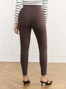 Miaspire Women's Solid Color Elastic Waist Pockets Casual Skinny Pants