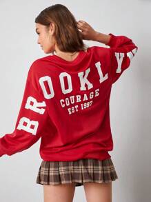 SHEIN EZwear Vestido sudadera moda de dopamina con estampado de letra de hombros caídos