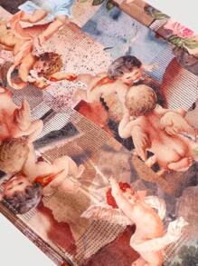 SHEIN Teen Girls Y2K Full Print Portrait Design Loose Fit Denim Pants, Girl Fall And Winter Clothes,Cool Outfit/Girls Thanksgiving Outfit ,Khaki Denim Jeans - Coffee Brown - View 4