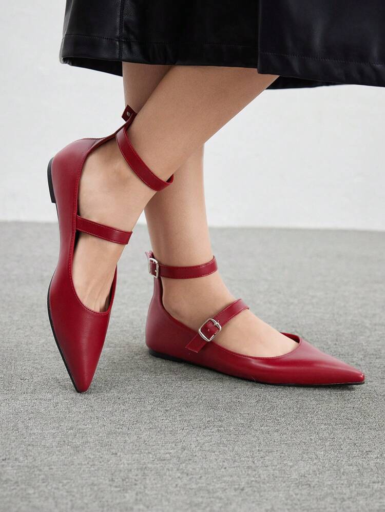 CUCCOO BIZCHIC 1 Pair Women Red PU Pointed Toe Fashionable And Comfortable Flats Spring Shoes Spring Break Easter