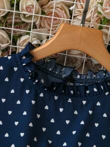 SHEIN LUNE Plus Size Women Heart Print Frill Trim Round Neck Sleeveless Casual Dress For Summer - Navy Blue - View 3