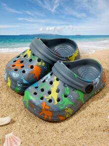 1双男童舒适休闲轻便透气卡通恐龙印花可爱沙滩凉鞋，春夏款 - 深灰色 - 查看 2