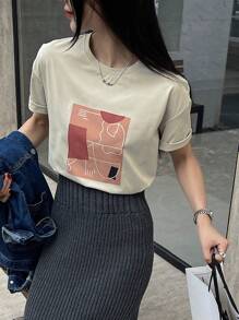 DAZY Wiosenna przerwa Nowy luźny swobodny nadruk damski T-shirt śliczne topy