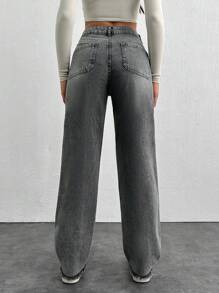 RueChic High Waist Straight Leg Jeans For Dailywear - Grey - View 2