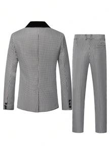 Calvornis Manfinity Mode Men's Solid Color Splice V-Neck Long Sleeve Simple Top And Long Pants Suit - Black - View 2
