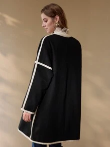 MOTF PREMIUM CONTRAST BINDING SINGLE BUTTON OVERCOAT - Black - View 5