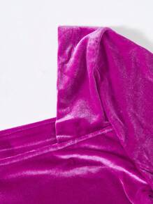 Vestido de terciopelo de cuello cuadrado de manga larga y unicolor para adolescentes y niñas - Rosa Fucsia - Ver 5