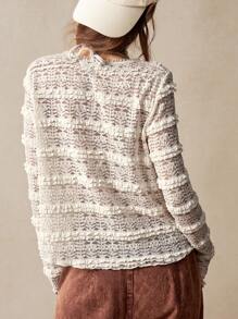 Bohemela Casual Solid Color Knit Lace Up V-Neck Long Sleeve Loose Blouse For Women