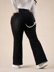 SHEIN BASICS Plus Size Black Stretch Denim Flare Jeans - Black - View 6
