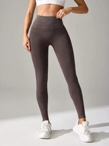 Easithlete Leggings deportivos casuales de cintura alta y ajuste ceñido de unicolor para mujer