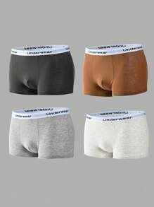6pcs Tween Boys Minimalist Solid Color Letter Print Elastic Waist Comfortable Breathable Briefs