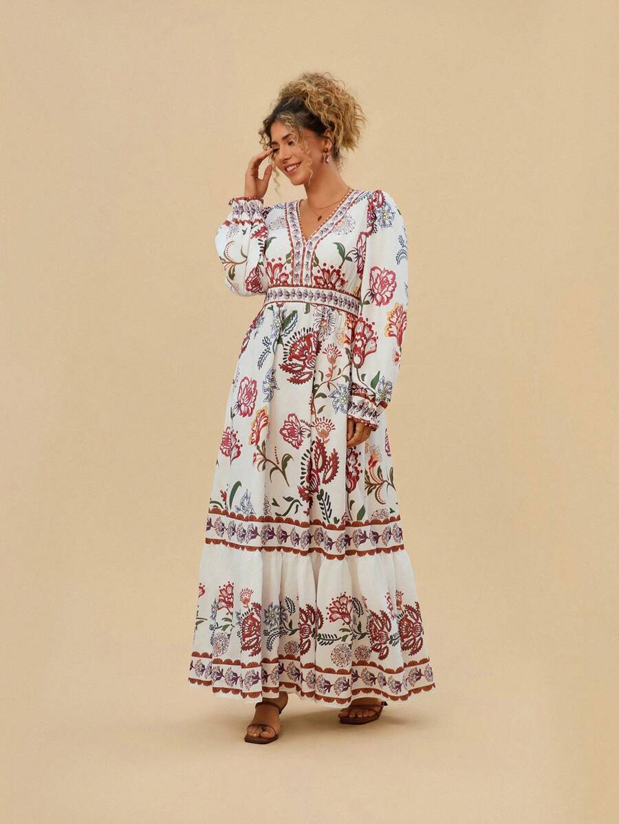 Travachic Plus Size Floral Print Patchwork Summer Dress - Multicolor - View 1