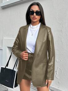 RueChic Women'S Notched Lapel Blazer - Green - View 3