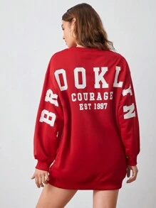 SHEIN EZwear Vestido sudadera moda de dopamina con estampado de letra de hombros caídos