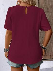 EMERY ROSE Plus Size Solid Color Puff Sleeve Casual Blouse