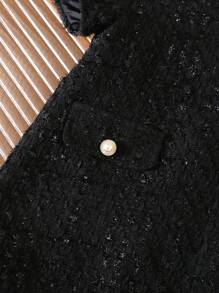 Babygirl Summer Cute Short Sleeve Tweed Texture Fabric Dress & Crossbody Bag Set Toddler Dress Black Black Baby Girl Dress With Bag Baby Girls Black Elegant Dress Black Outfit For Girls 2 To 3 Years Old Black Dress For Babygirl - Black - View 4