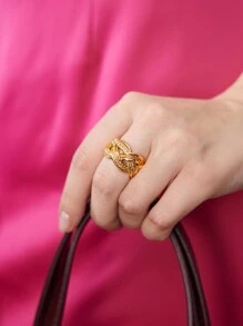 MOTF PREMIUM Anillo abierto con trenzado dorado de 18 quilates - Dorado - Ver 4