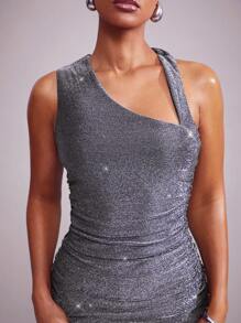 Hauture 不对称灰色金属无袖紧身女式冬季礼服 - 彩色 - 查看 2