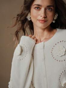 Anewsta Women's Hand-Crocheted 3D Flowers Cardigan Sweater - White - View 5