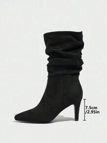 CUCCOO BIZCHIC Pointed Toe Fashion Slip-On Mid-Calf Boots For Women Spring Shoes Spring Break Easter - Black - View 4