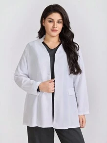 TaskEZ 大码纯色长袖实验室外套/罩衫 - 白色 - 查看 4