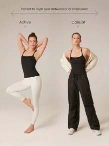 GLOWMODE FeatherFit™ Square Neck Racerback Longline Tank Top Low Impact Yoga Daily Removable Cups - Black - View 6