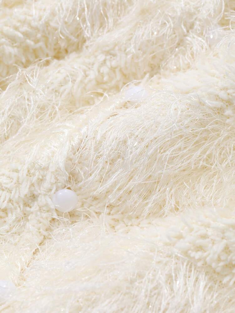 Women's Fuzzy Silver Thread Solid Texture Blouse Long Sleeve Top