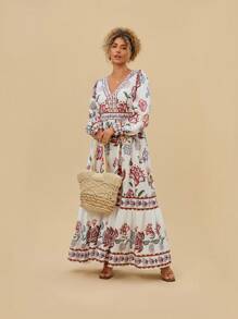 Travachic Plus Size Floral Print Patchwork Summer Dress - Multicolor - View 3