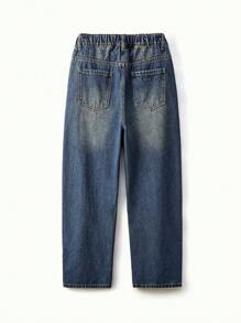 SHEIN Explorewe Teen Girls Casual Street Style Washed Slant Pocket Loose Fit Jeans - Medium Wash - View 2