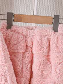 2pcs Baby Girls' Casual Heart-Checkered Fleece Jacket & Pants Set, Warm Winter Outfit With Cuffed Sleeve & Legs For Outdoor
