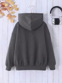 青少年女孩超大休闲简约舒适连帽衫 - 灰色 - 查看 2