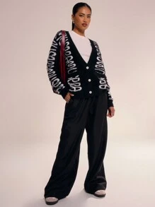 MUSERA MUSERA Logo Pattern Button Up Cardigan Spring Casual Brunch