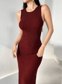 Modelyn Vestido sencillo y casual de unicolor para mujer - Color caoba - Ver 5