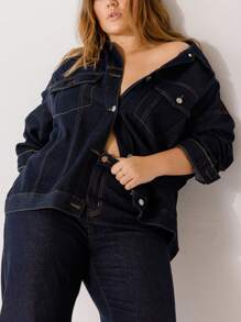 Aralina Chaqueta vaquera clásica casual con botones, talla grande