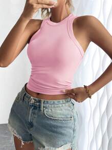 Women's Plain Sleeveless Casual Tank Top, Minimalist And Fashionable For Daily Wear - Pink - View 5