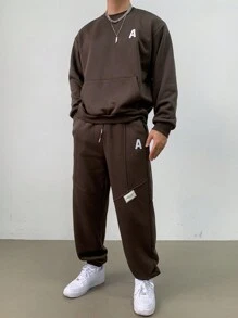 DAZY 男士字母印花圆领运动衫和运动裤休闲套装秋冬