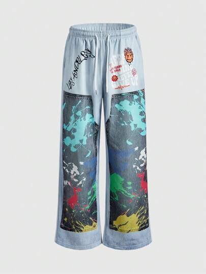 Street Life Pantalón deportivo suelto de efecto denim para hombres en otoño/invierno