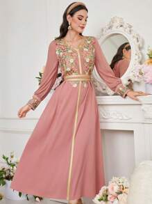 Al Najma Váy thắt lưng thêu hoa cho nữ, Đầm dự tiệc tối thanh lịch - Hồng - Xem 7