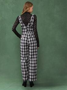 WESTFADE Western Plaid Sleeveless V Neck Overalls Jumpsuit - Nashville Outfits - Multicolor - View 3
