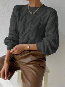 SHEIN Unity Casual Solid Color Drop Shoulder Sweater For Autumn & Winter - Grey - View 6