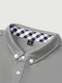 Manfinity Mode Camisa polo informal de manga larga a cuadros para hombre de talla grande, otoñal